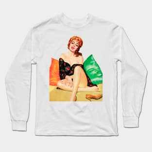 Beautiful Hollywood Star Actress Pin Up Girl Blonde Retro Comics Pulp Fiction Vintage Old Sexy Woman Debbie Long Sleeve T-Shirt